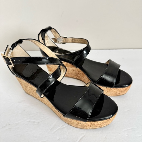 Jimmy Choo Portia 70 Black Patent Leather Wedge Sandals Size 36.5 - Picture 5 of 16